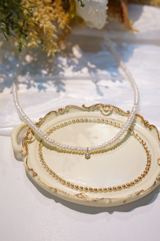 Little Gold Diamond Freshwater Pearl Full Strand Necklace