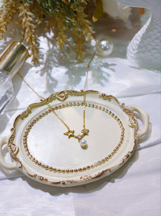 Two Stars Diamond Freshwater Pearl Necklace