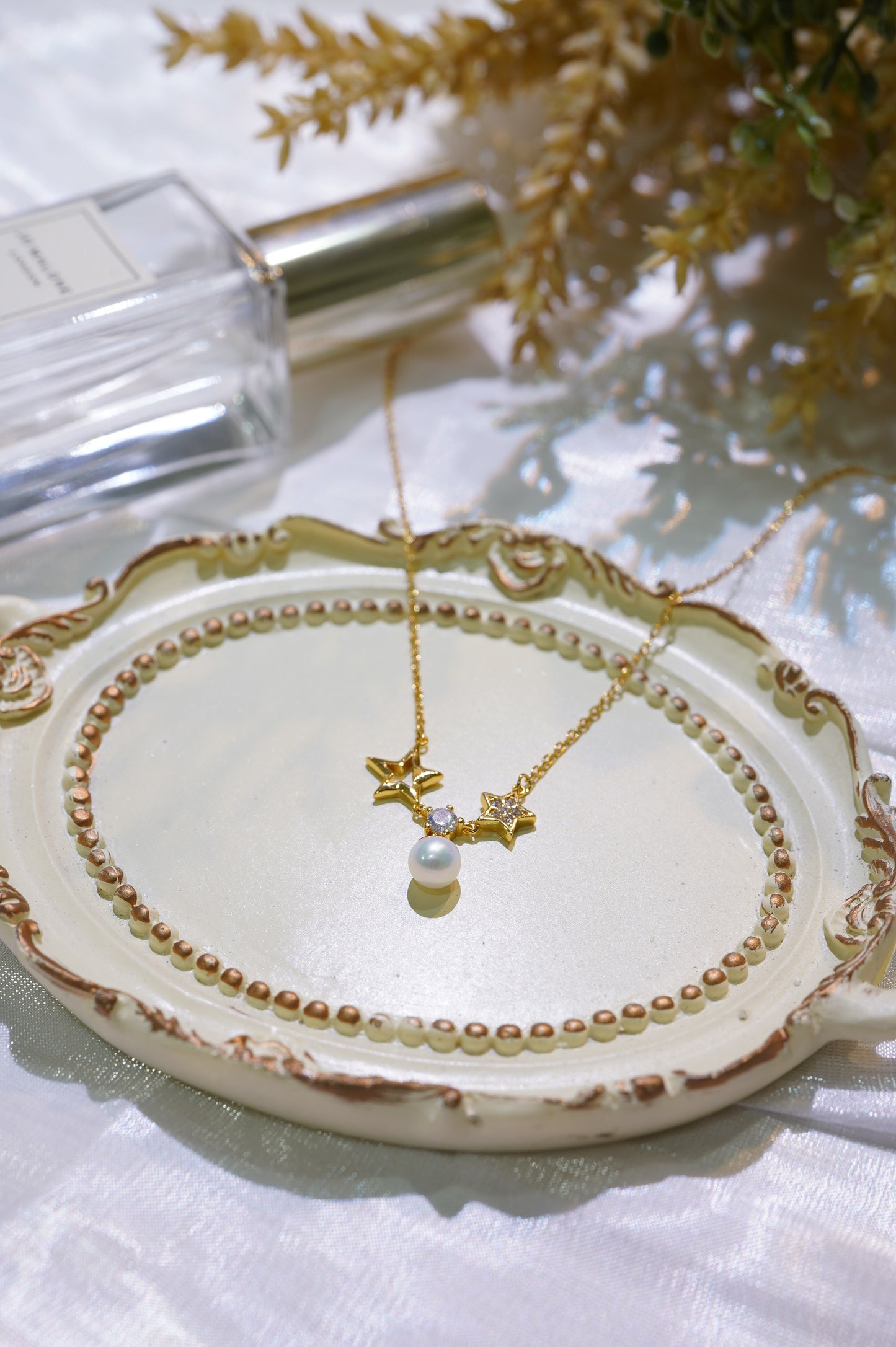 Two Stars Diamond Freshwater Pearl Necklace