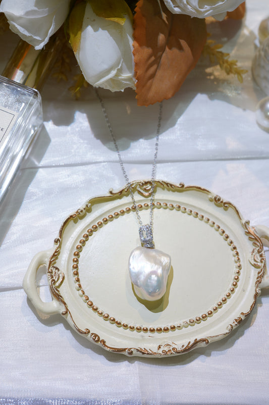 Diamond Baroque Freshwater Pearl Necklace