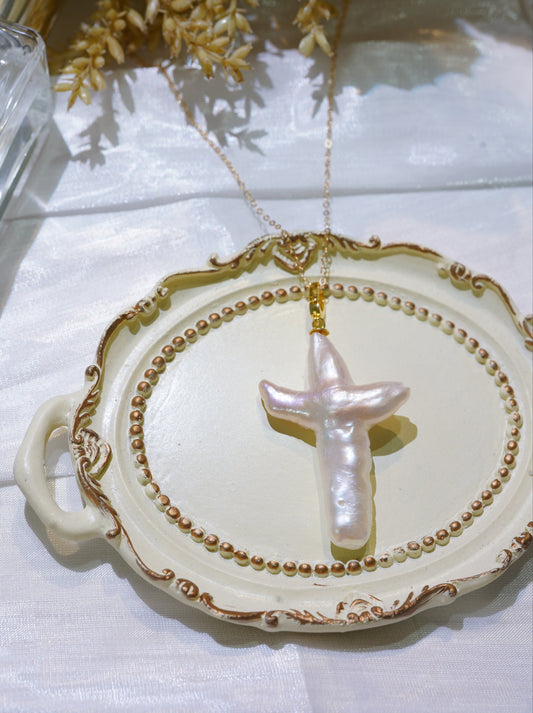 Cross Baroque Freshwater Pearl Necklace