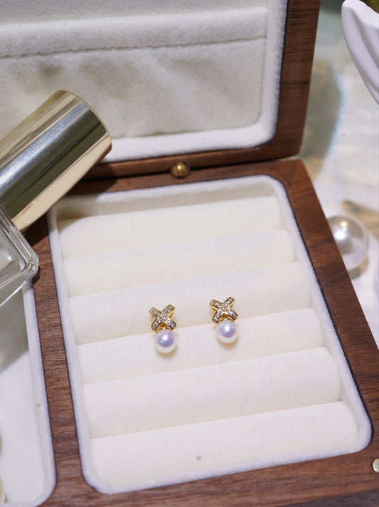 Mini Cross Freshwater Pearl Earrings