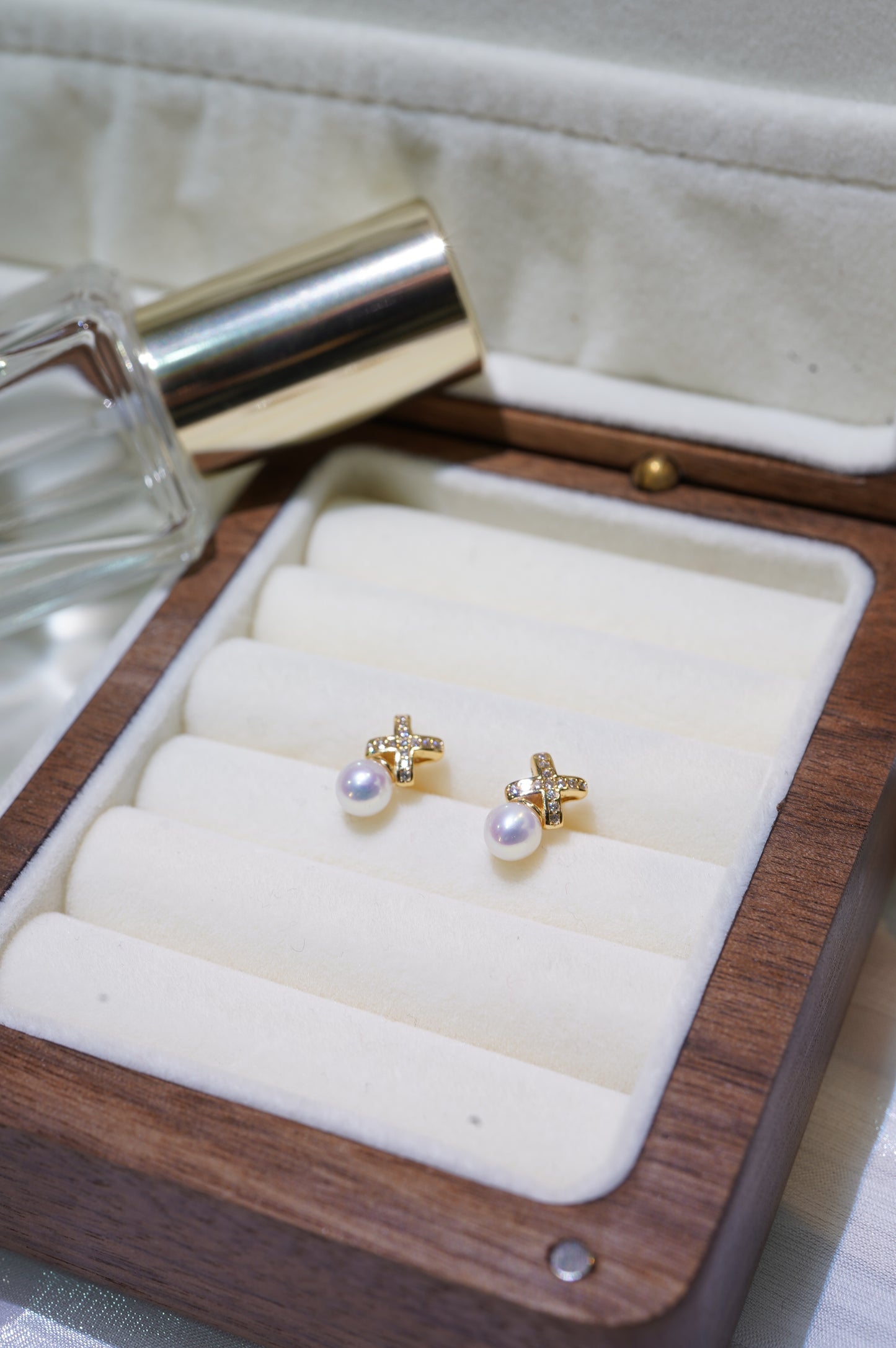 Mini Cross Freshwater Pearl Earrings