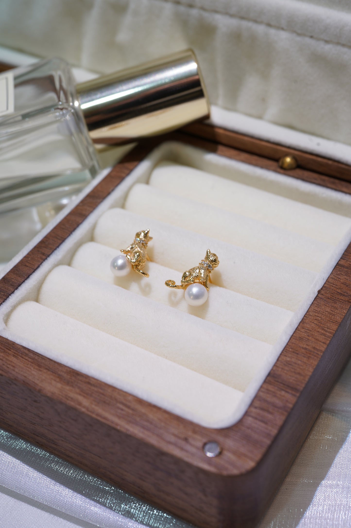 Mini Craft Cat Freshwater Pearl Earrings