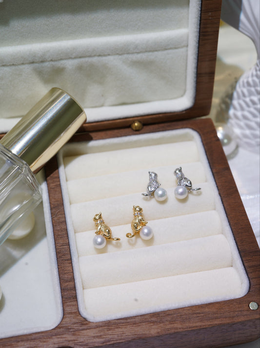Mini Craft Cat Freshwater Pearl Earrings