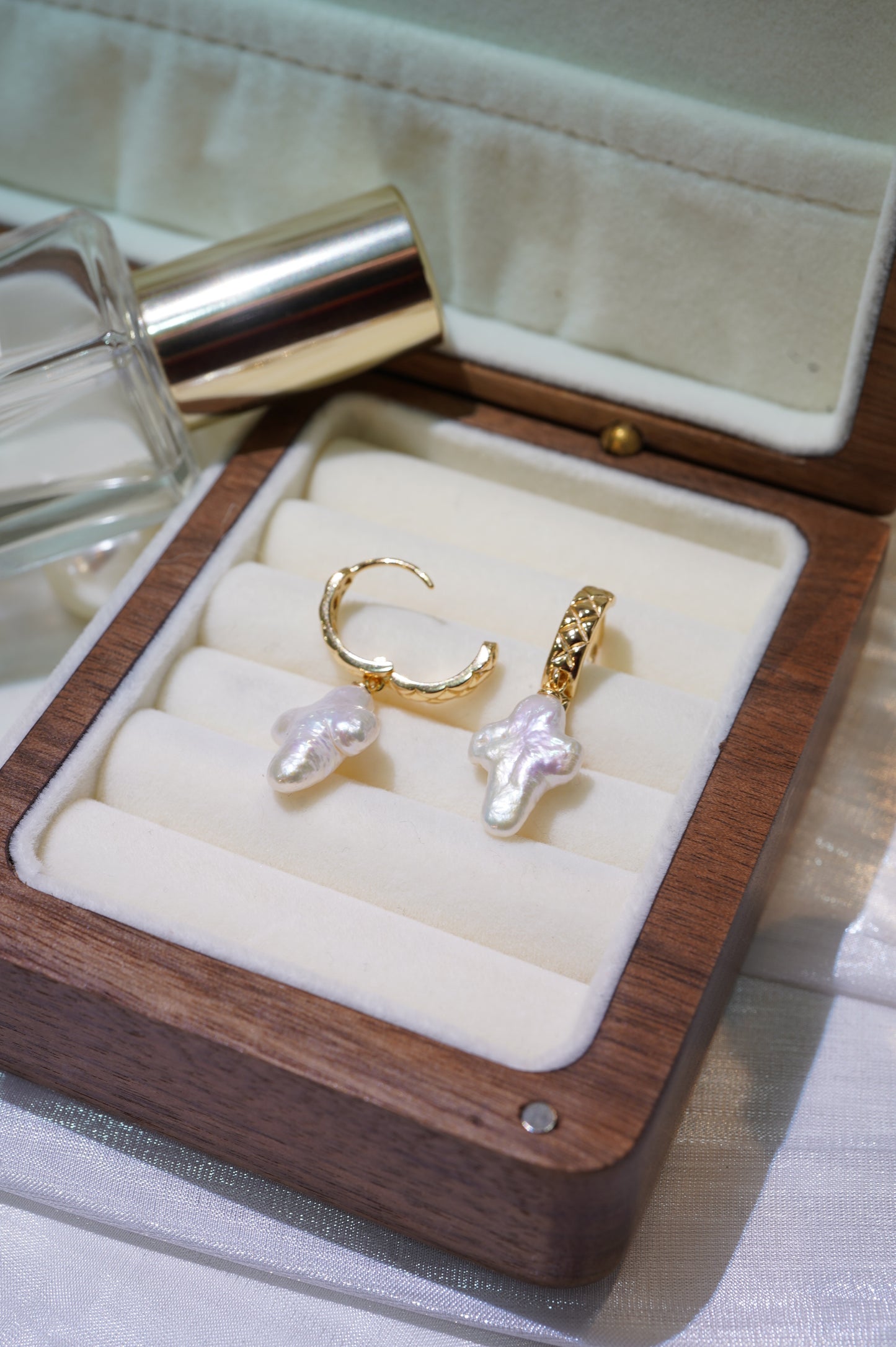 Cross Baroque Freshwater Pearl Hoop Earrings