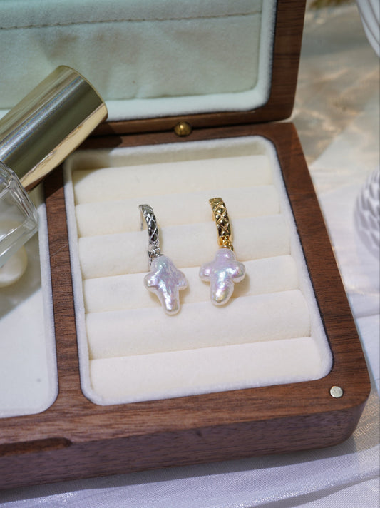 Cross Baroque Freshwater Pearl Hoop Earrings
