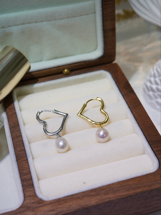 Heart Rice Freshwater Pearl Hoop Earrings