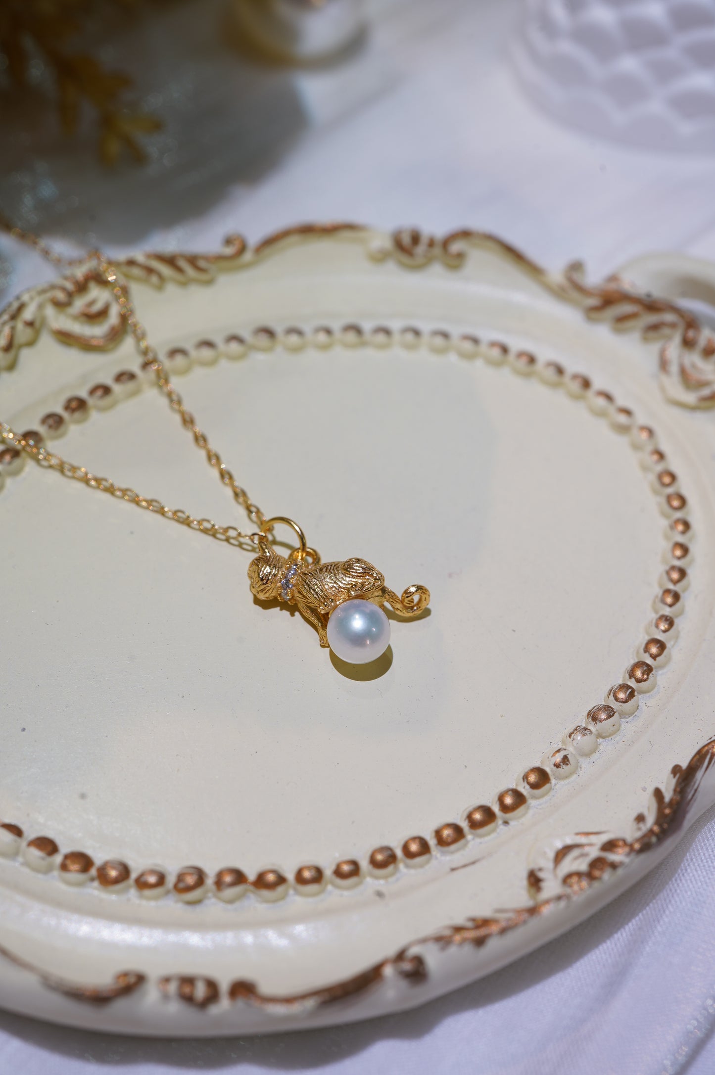 Mini Craft Cat Freshwater Pearl Necklace