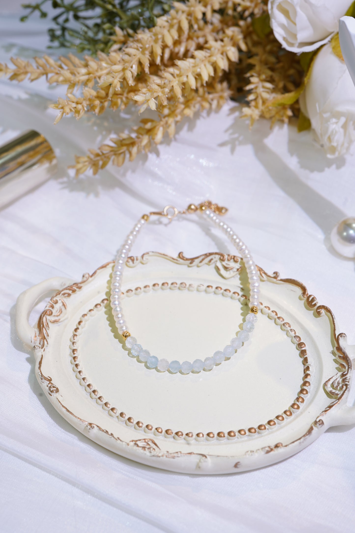 Aquamarine Baby Freshwater Pearls Bracelet