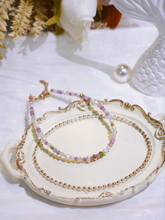 Pink Tourmaline Baby Freshwater Pearls Bracelet