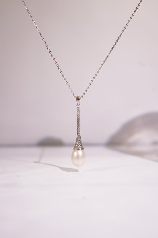 Diamond Water Drop Wedding Freshwater Pearl Necklace