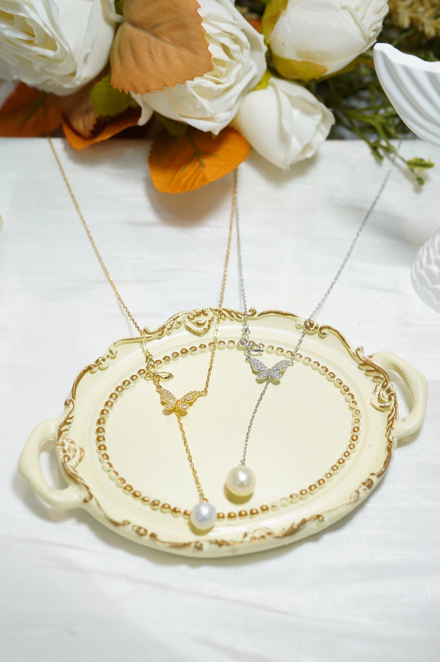 Butterfly In The Sky Round Freshwater Pearl Y-shaped Necklace