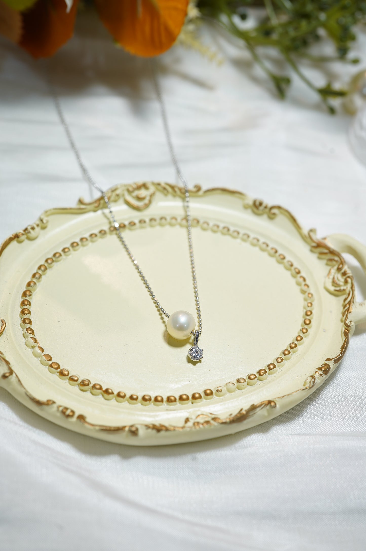 Cutest Zircon Round Freshwater Pearl Necklace