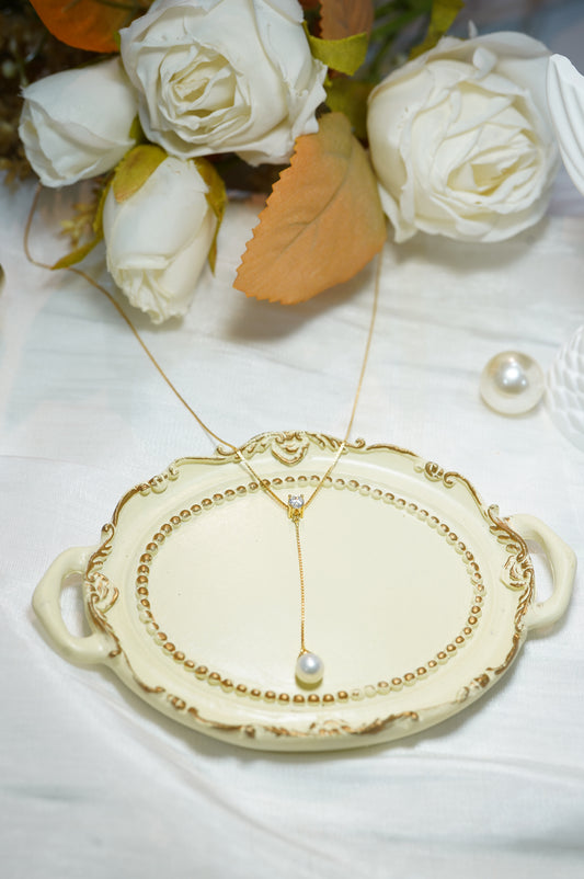 Zircon Y-shaped Round Freshwater Pearl Necklace