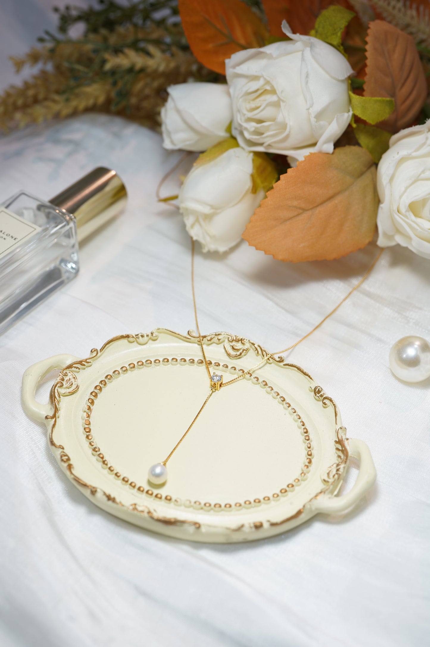 Zircon Y-shaped Round Freshwater Pearl Necklace