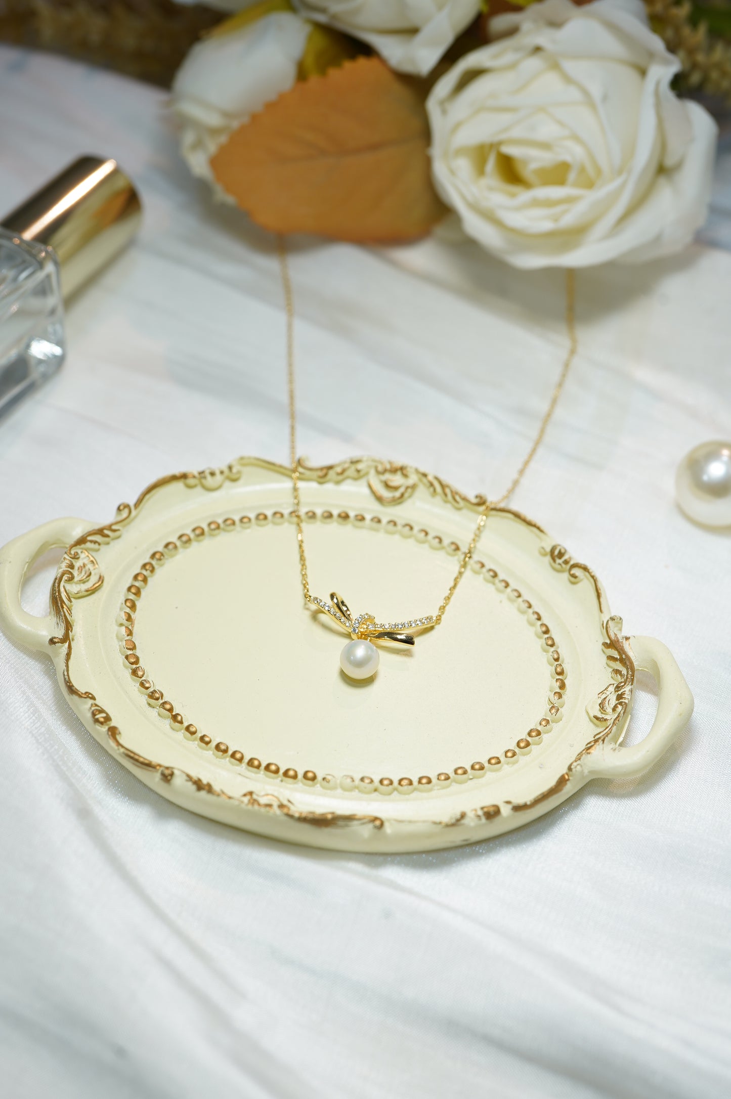 Surprise Half Bow Round Freshwater Pearl Necklace