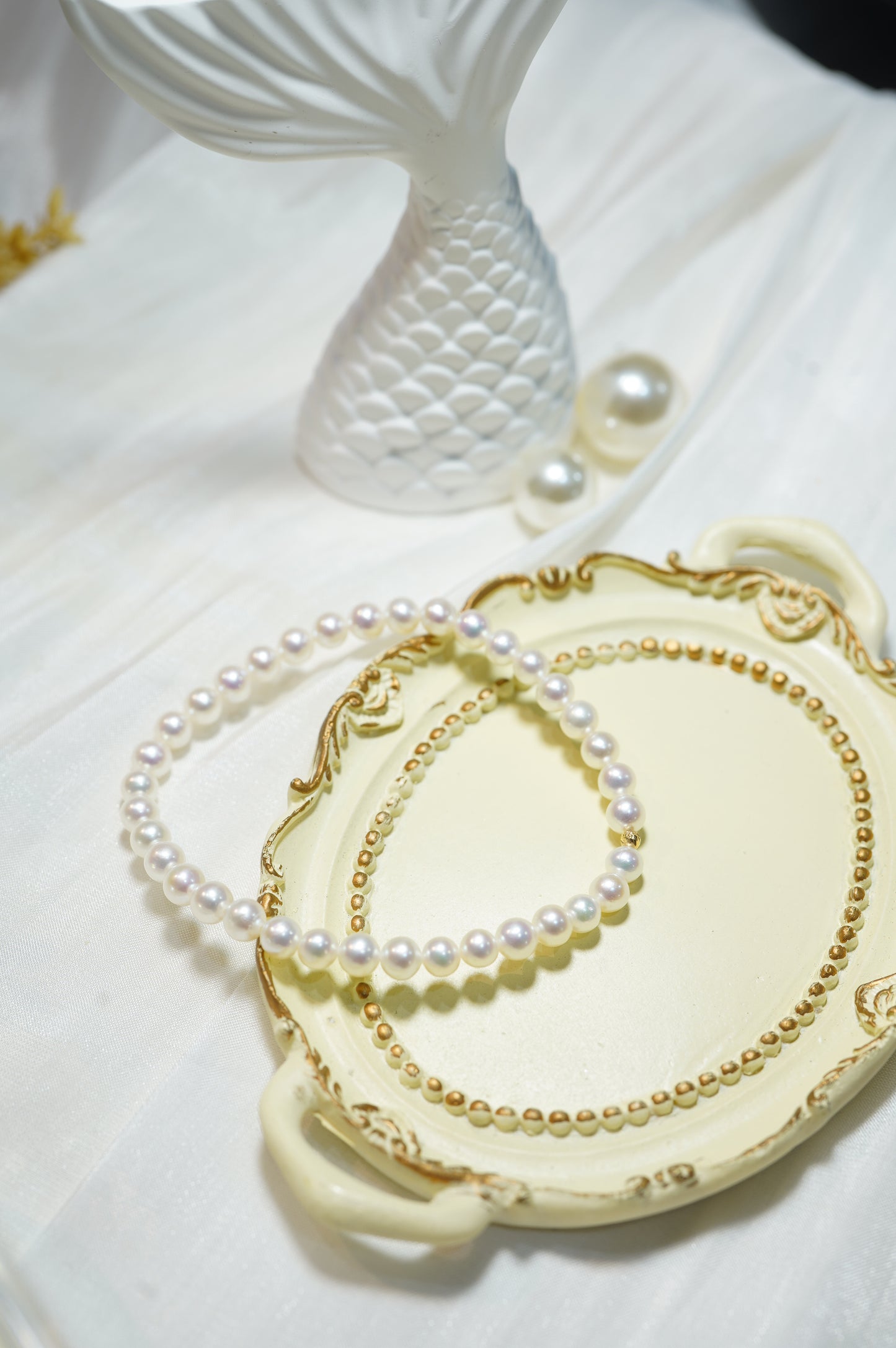 18K Gold Ball Freshwater Pearls Bracelet