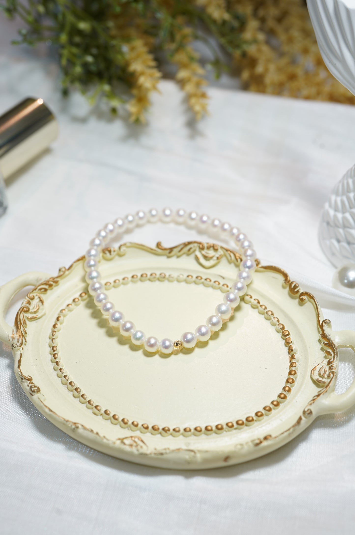 18K Gold Ball Freshwater Pearls Bracelet