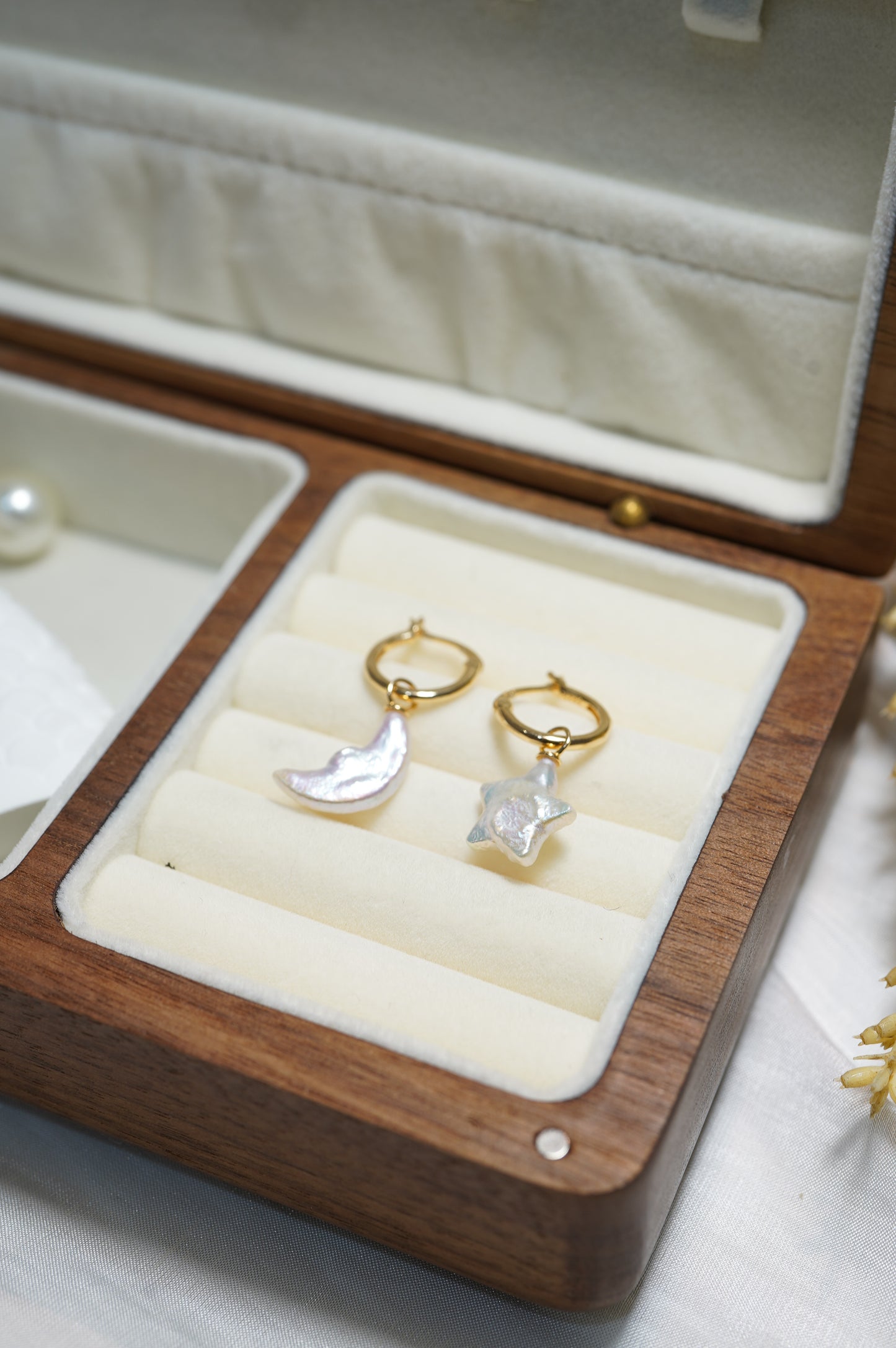 Moon & Star Hoop Freshwater Pearl Earrings