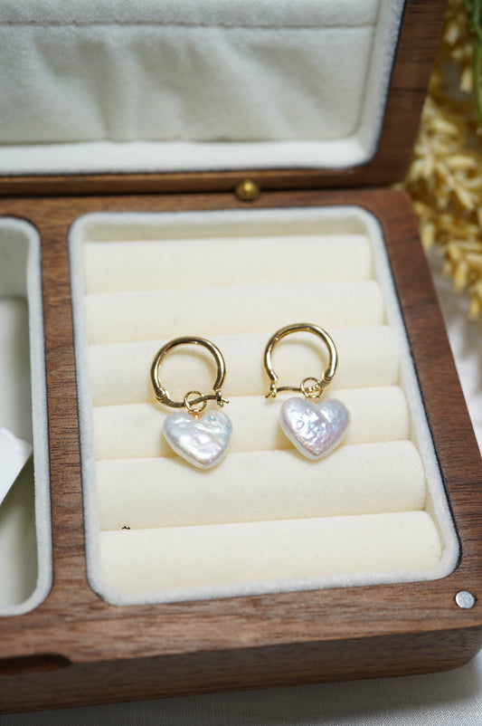 'Hoop Hearts' Freshwater Pearl Earrings