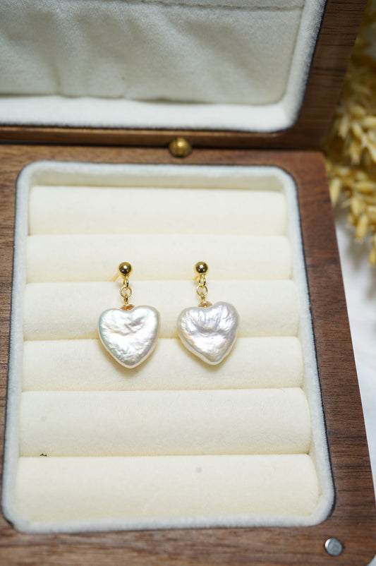 Heart Drop Freshwater Pearl Earrings