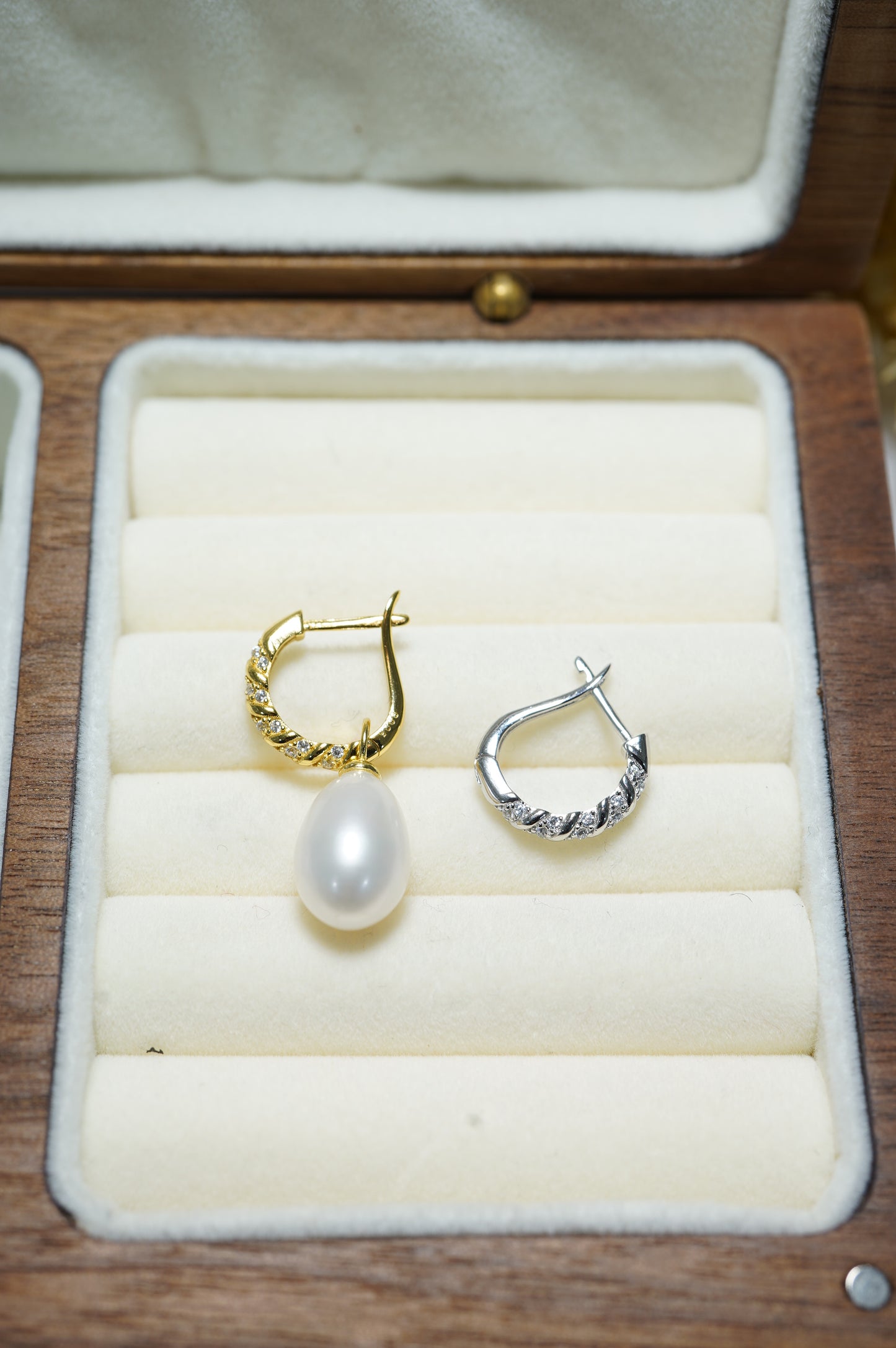 'Zircon Drop' Freshwater Pearl Hoop Earrings