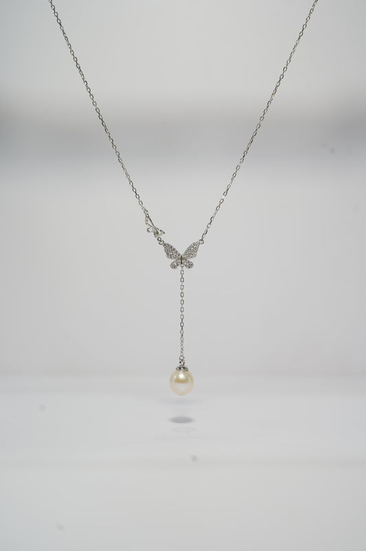Butterfly In The Sky Round Freshwater Pearl Y-shaped Necklace
