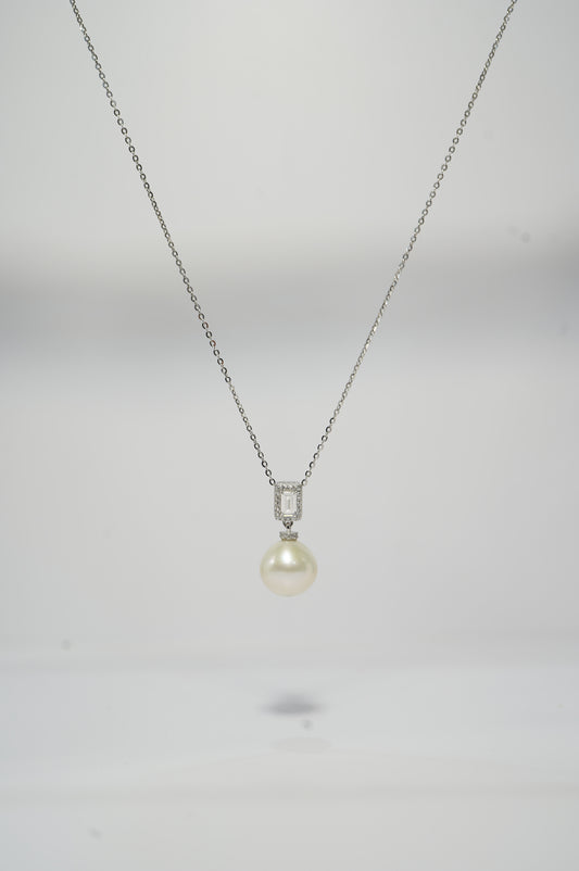 Cubic Diamond Round Freshwater Pearl Necklace