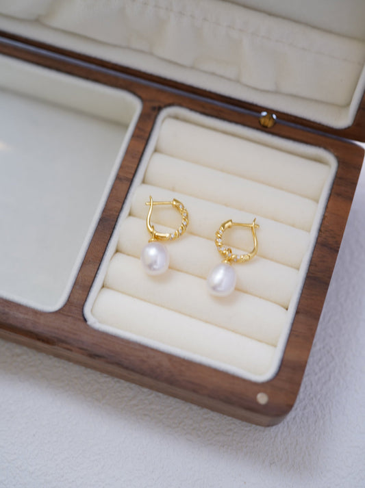 'Zircon Drop' Freshwater Pearl Hoop Earrings