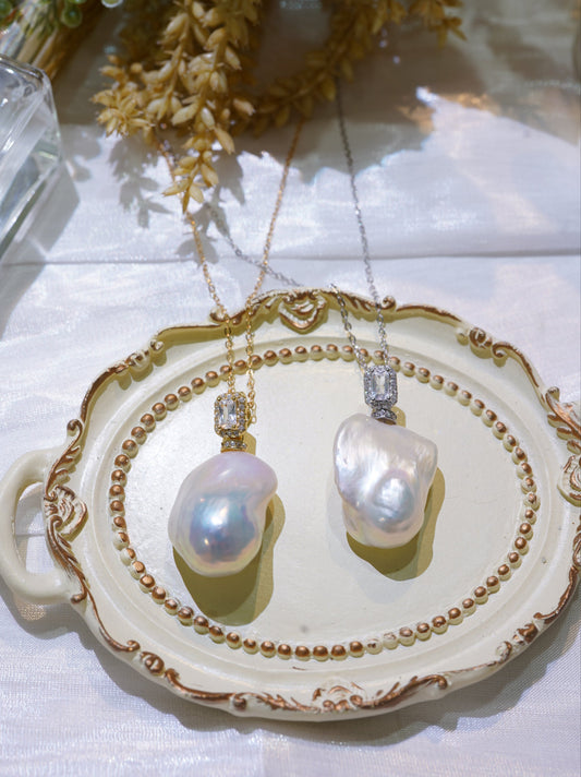 Diamond Baroque Freshwater Pearl Necklace
