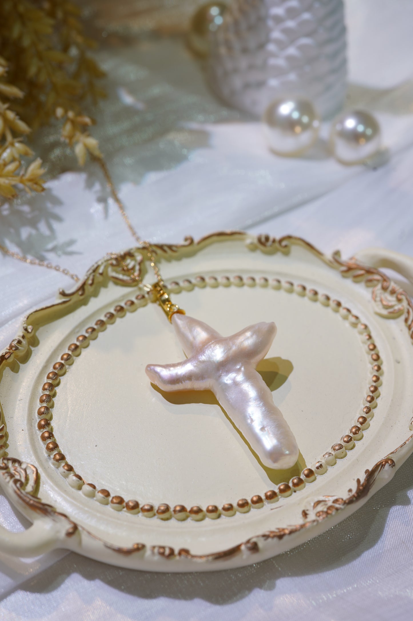 Cross Baroque Freshwater Pearl Necklace