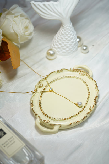 Zircon Y-shaped Round Freshwater Pearl Necklace