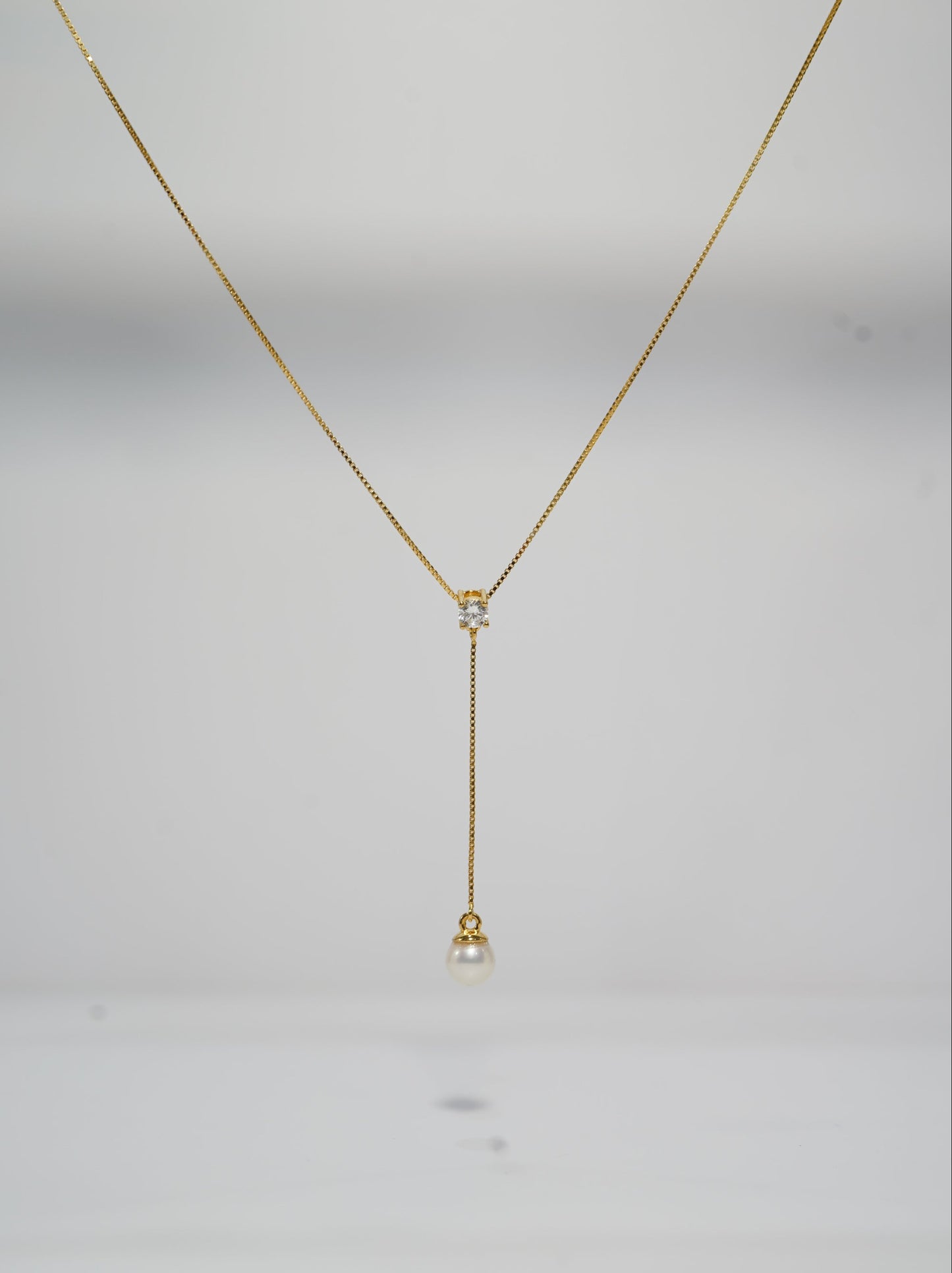 Zircon Y-shaped Round Freshwater Pearl Necklace