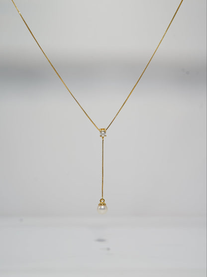 Zircon Y-shaped Round Freshwater Pearl Necklace