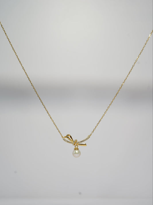Surprise Half Bow Round Freshwater Pearl Necklace