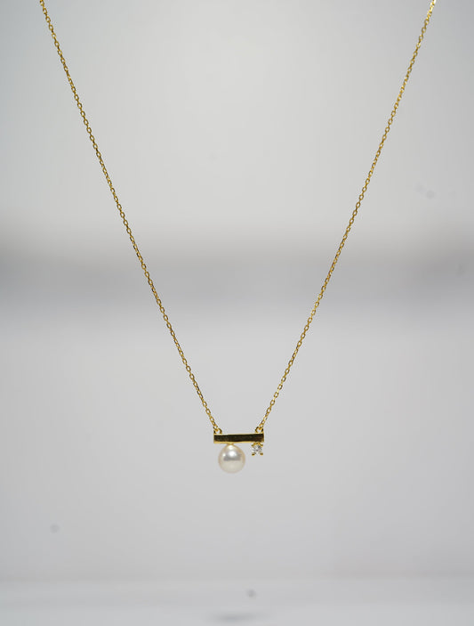 Balance Beam Zircon Round Freshwater Pearl Necklace