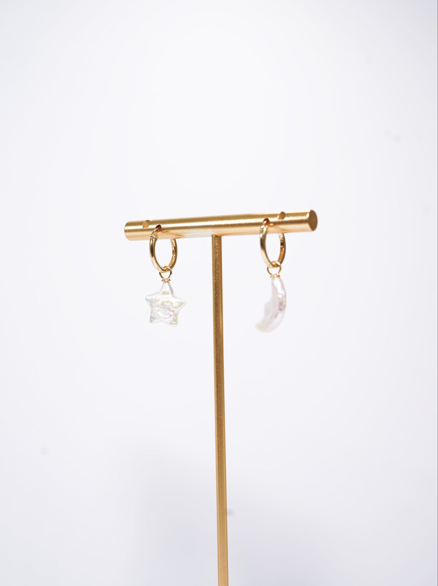 Moon & Star Hoop Freshwater Pearl Earrings