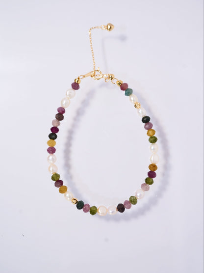 Pink Tourmaline Baby Freshwater Pearls Bracelet