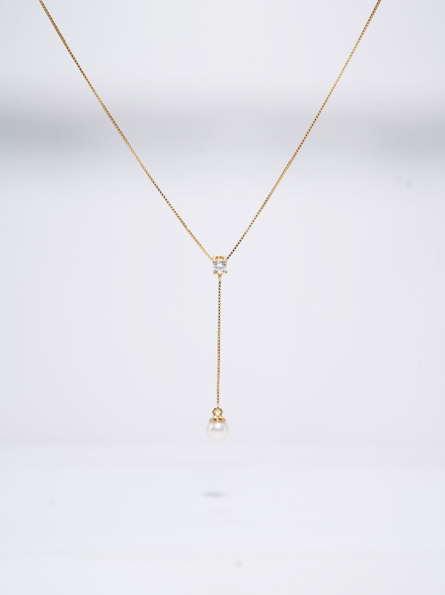 Zircon Y-shaped Round Freshwater Pearl Necklace