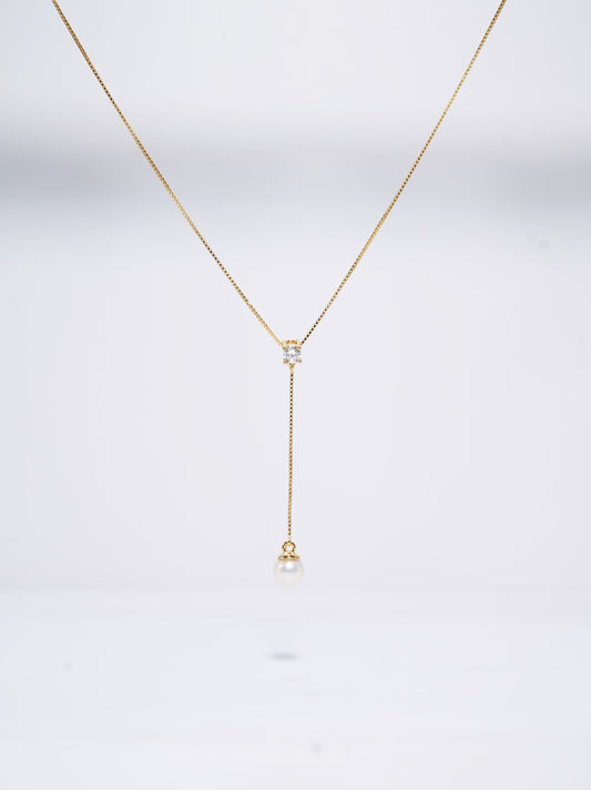 Zircon Y-shaped Round Freshwater Pearl Necklace