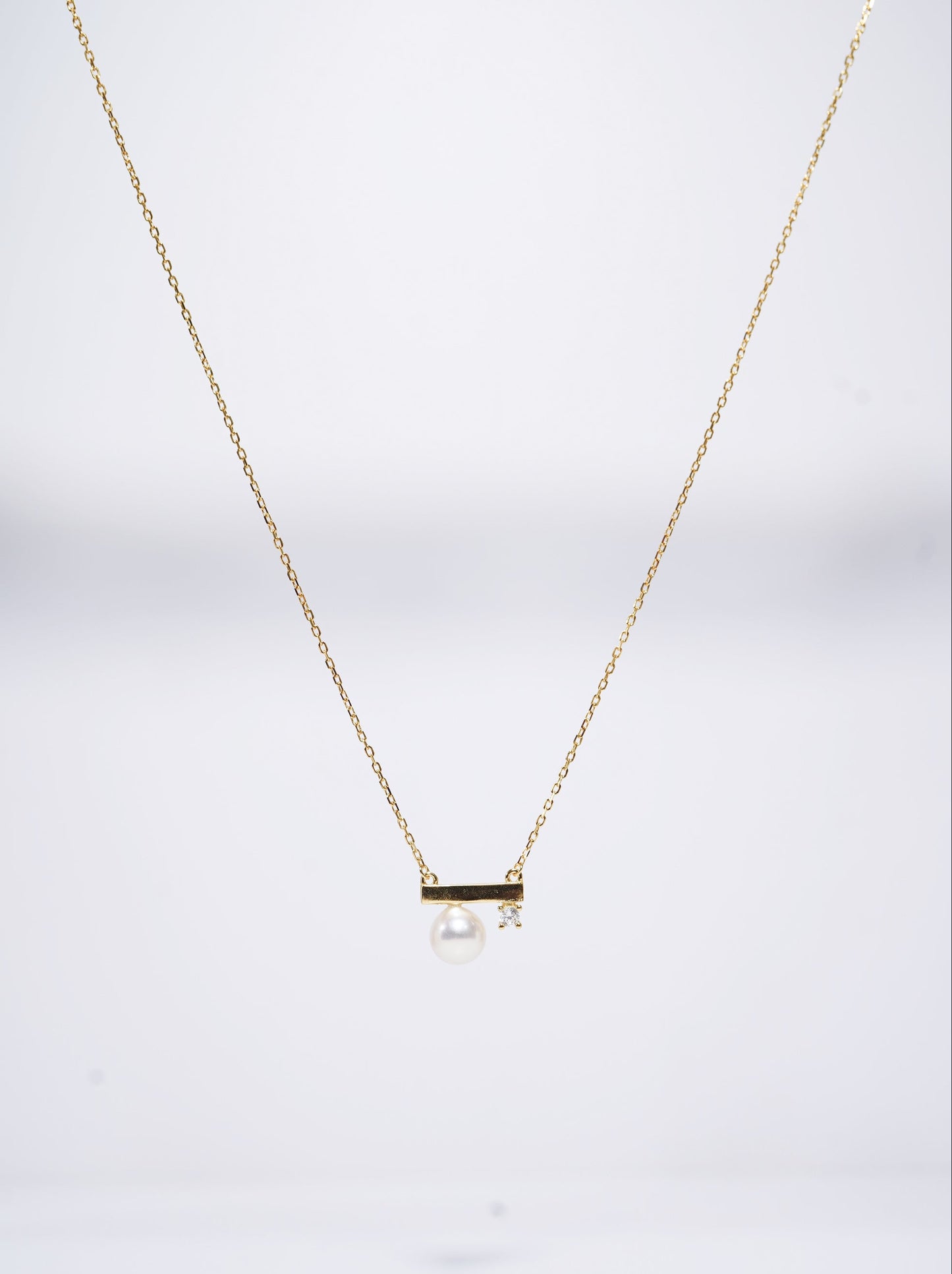 Balance Beam Zircon Round Freshwater Pearl Necklace