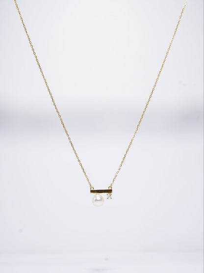 Balance Beam Zircon Round Freshwater Pearl Necklace