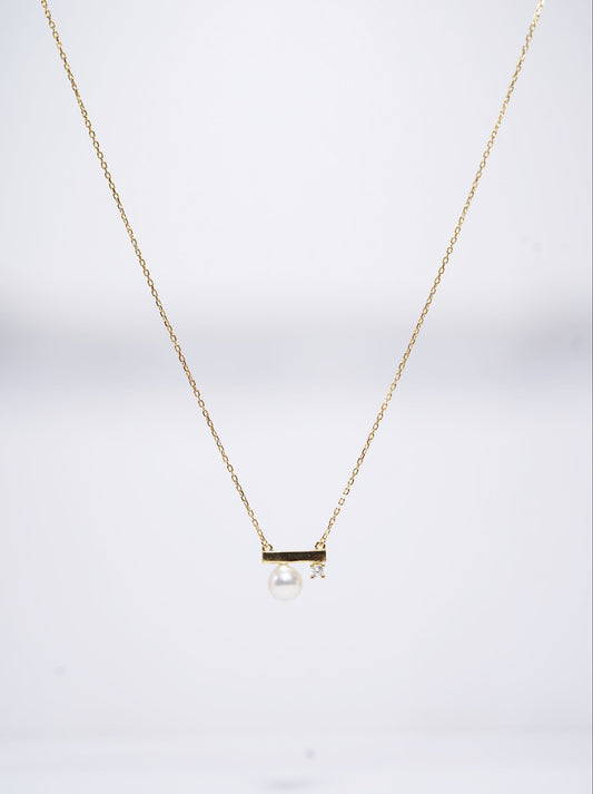 Balance Beam Zircon Round Freshwater Pearl Necklace