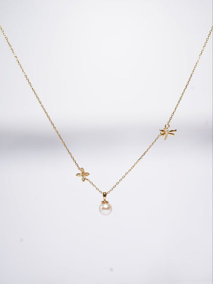 Lucky Clover & Dragonfly Round Freshwater Necklace