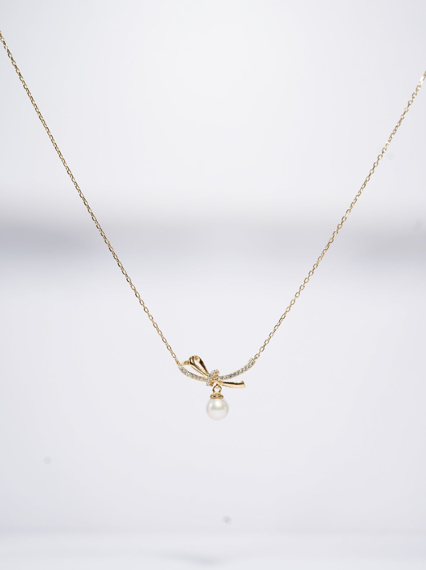 Surprise Half Bow Round Freshwater Pearl Necklace