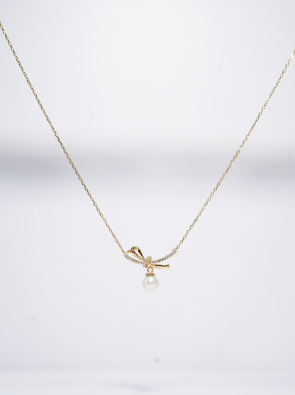 Surprise Half Bow Round Freshwater Pearl Necklace