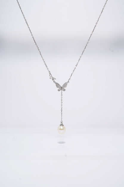 Butterfly In The Sky Round Freshwater Pearl Y-shaped Necklace