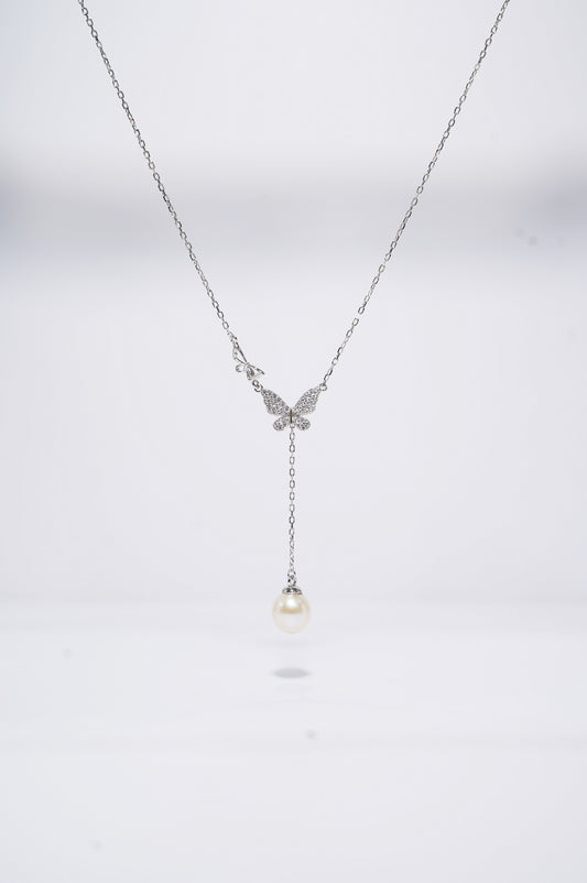 Butterfly In The Sky Round Freshwater Pearl Y-shaped Necklace
