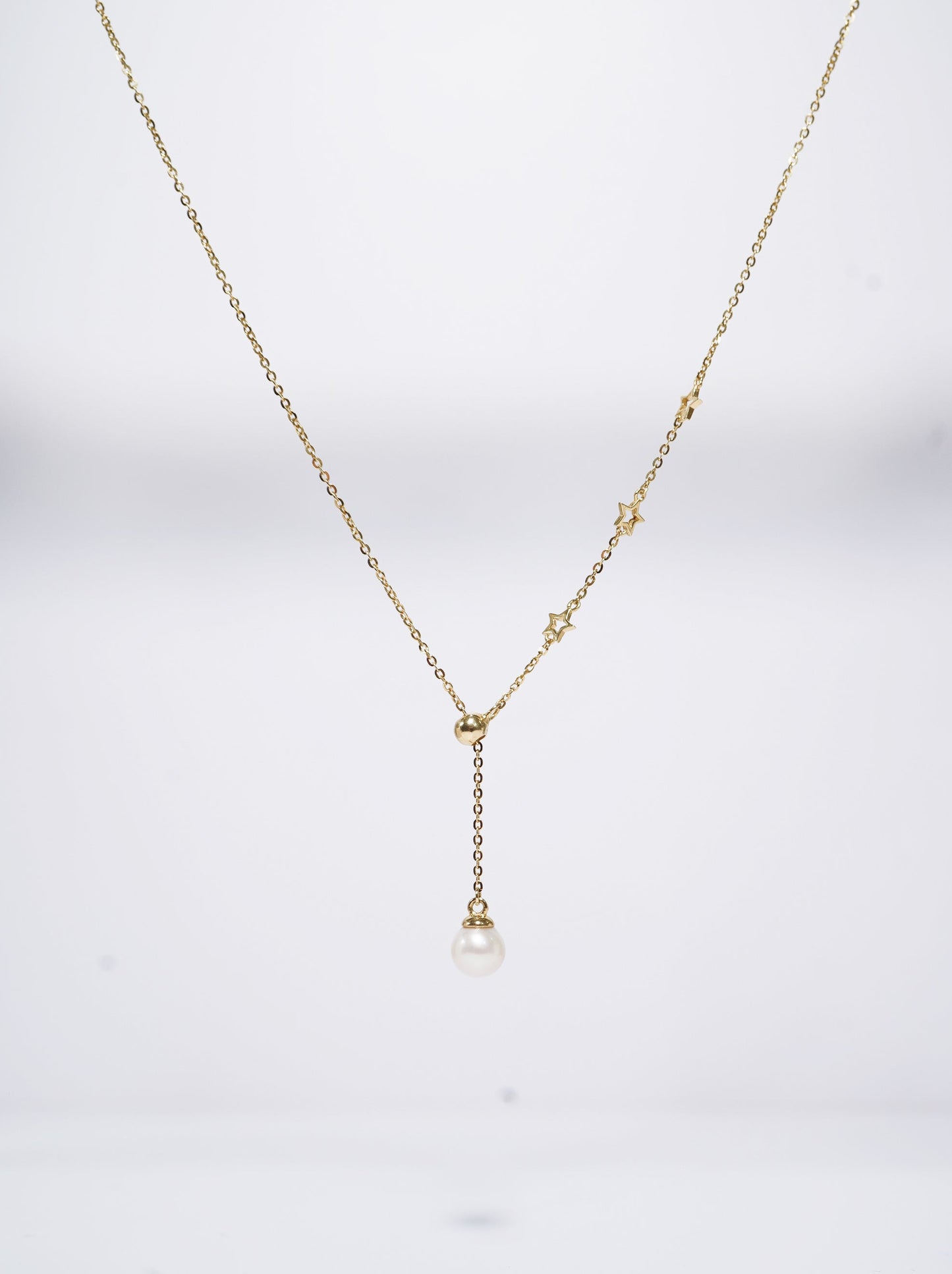 Twinkle Stars Y-shaped Adjustable Round Freshwater Pearl Necklace